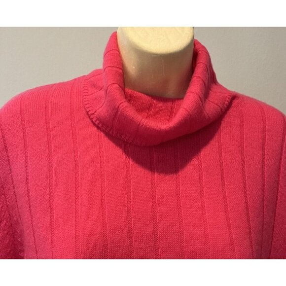 H Halston Hot Pink 100% 2-Ply Cashmere Turtle Neck Sweater - Picture 2 of 5